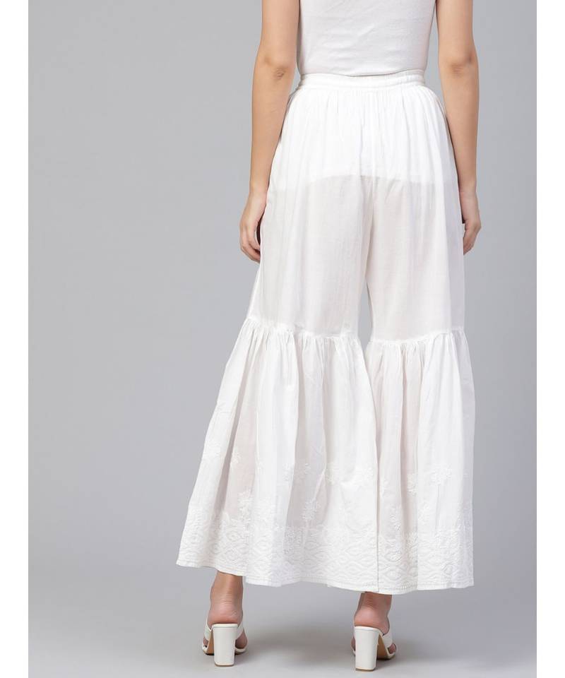 Hand Embroidered White Cotton Lucknowi Chikankari Women Sharara