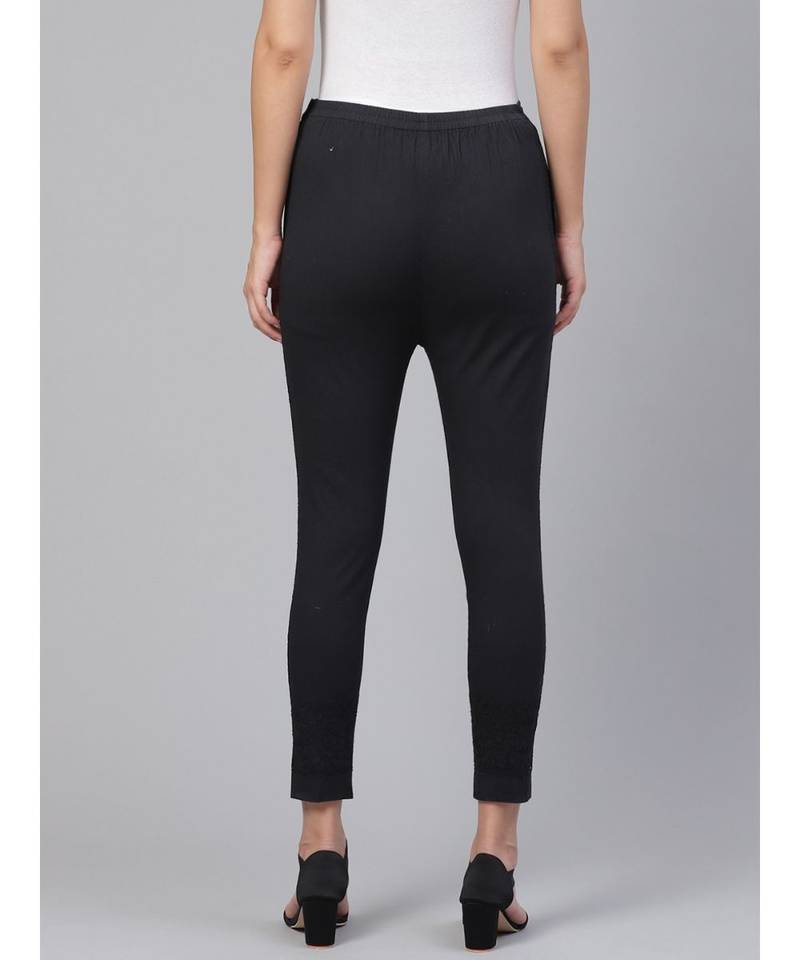 Ada Hand Embroidered Black Cotton Lucknowi Chikankari Trouser