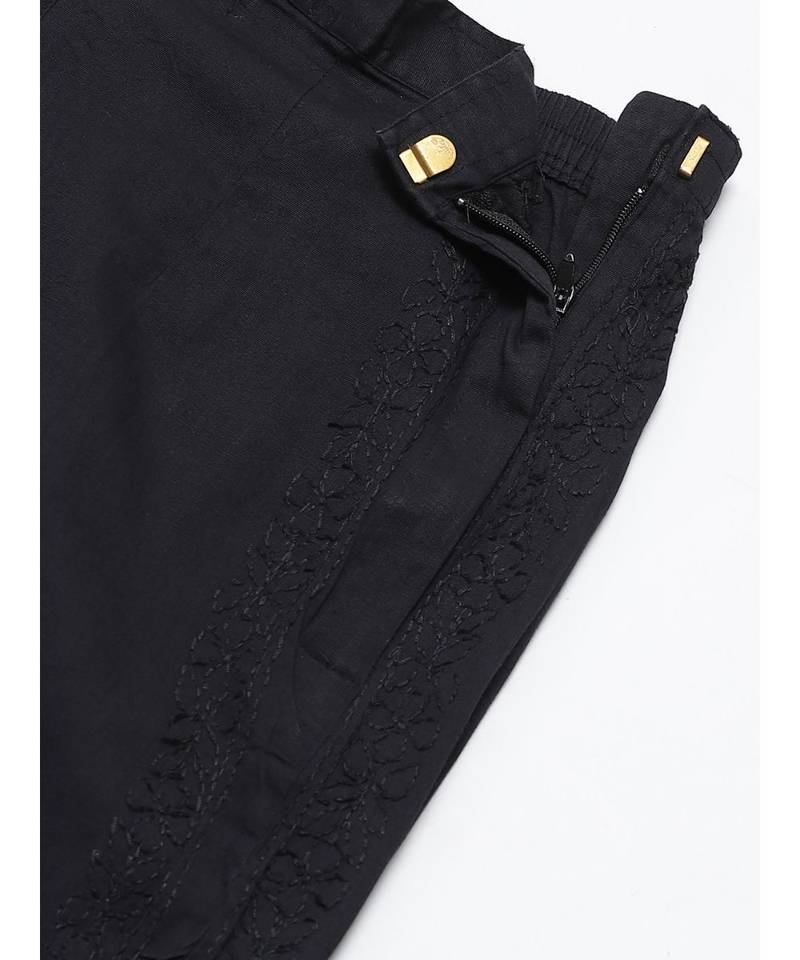 Ada Hand Embroidered Black Cotton Lucknowi Chikankari Trouser