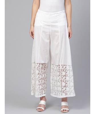 Ada Hand Embroidered White Cotton Lucknowi Chikankari Palazzo - A100381 1