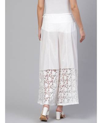 Ada Hand Embroidered White Cotton Lucknowi Chikankari Palazzo - A100381 3