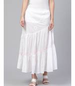 Ada Hand Embroidered White And Pink Cotton Lucknow Chikan Skirt