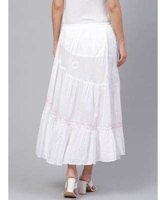 Ada Hand Embroidered White And Pink Cotton Lucknow Chikan Skirt 3