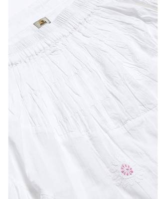 Ada Hand Embroidered White And Pink Cotton Lucknow Chikan Skirt 4