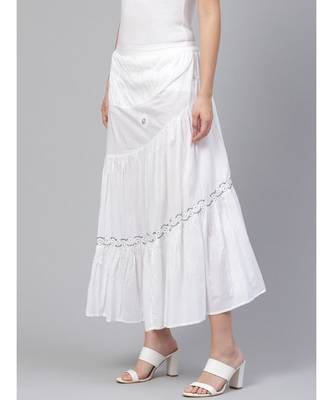 Ada Hand Embroidered White Cotton Lucknow Chikankari Skirt 2