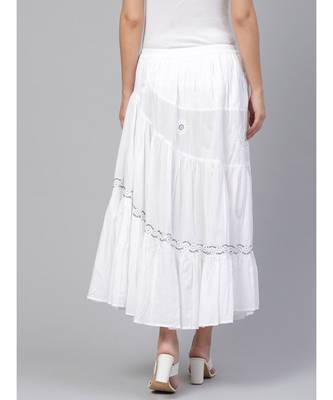 Ada Hand Embroidered White Cotton Lucknow Chikankari Skirt 3