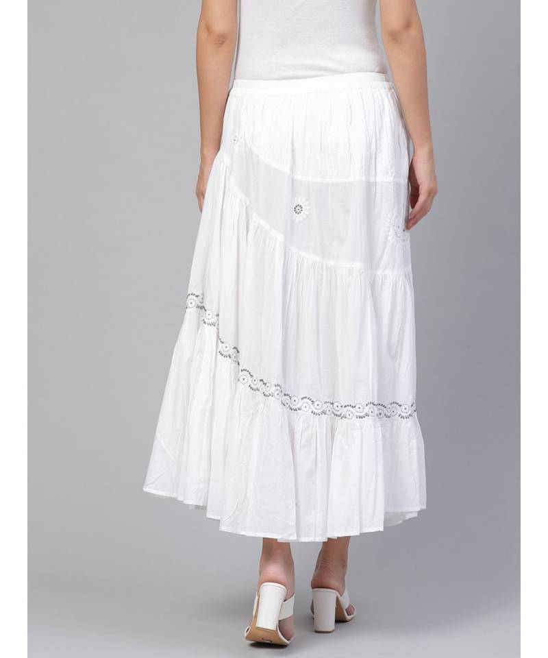Ada Hand Embroidered White Cotton Lucknow Chikankari Skirt
