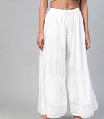 Women Hand Embroidered White Cotton Lucknow Chikan Palazzo