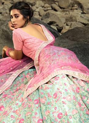 pink   Net Bridal Lehengas 4