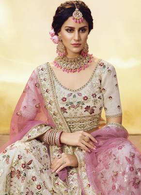 Off White Georgette Bridal Lehengas 4