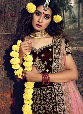 Dark Maroon Velvet Bridal Lehengas 3