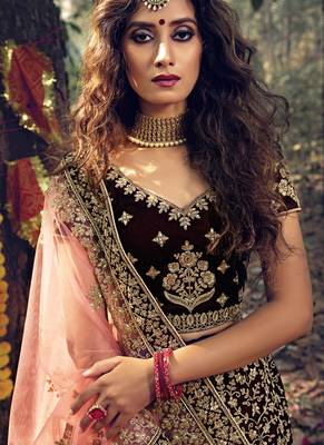 Dark Maroon Velvet Bridal Lehengas 4