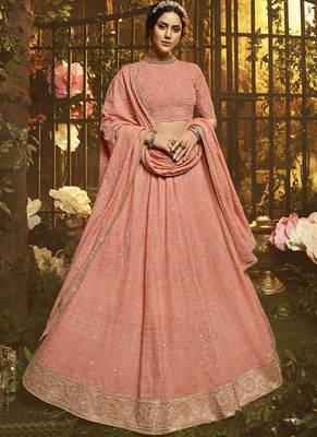 Peach Georgette Bridal Lehengas 1