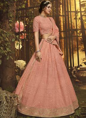 Peach Georgette Bridal Lehengas 2