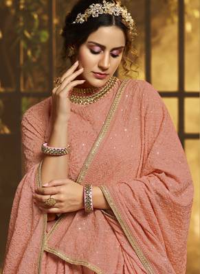 Peach Georgette Bridal Lehengas 3