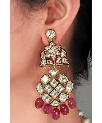Kundan chandelier earrings with red onyx 1