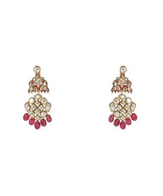 Kundan chandelier earrings with red onyx 2
