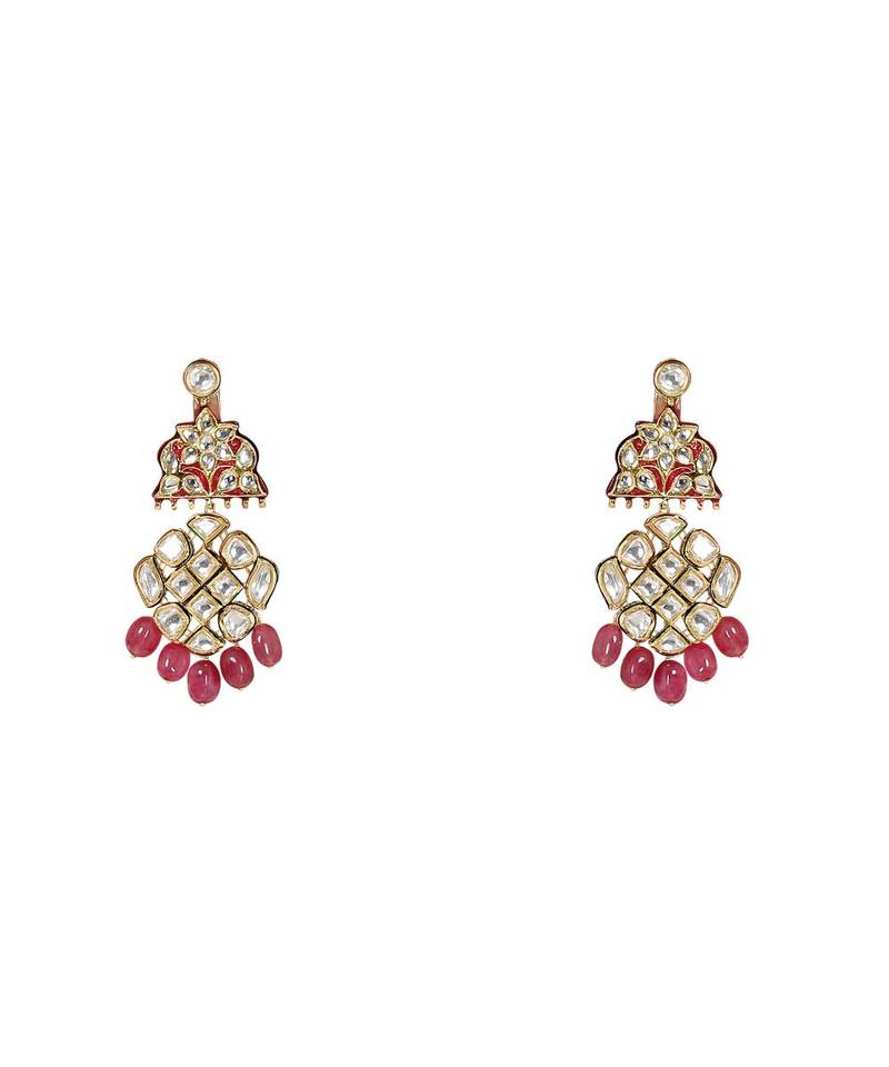 Kundan chandelier earrings with red onyx