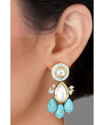 Turquoise Blue Drop Kundan Earrings 1