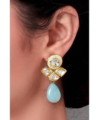 Blue Agate Drop Kundan Earring 1