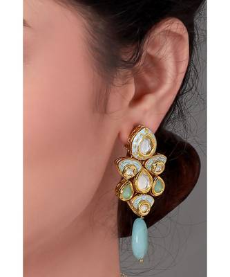 Blue Toned Kundan Drop Earrings 1