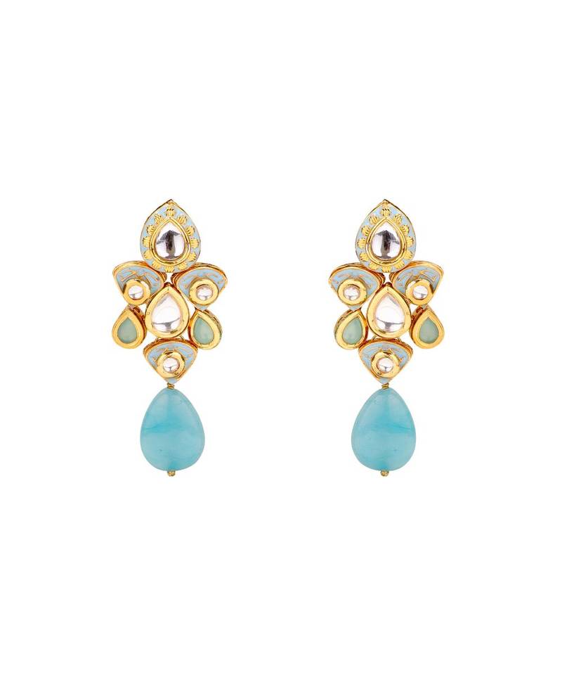 Blue Toned Kundan Drop Earrings