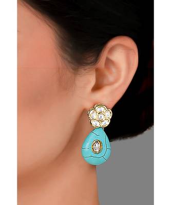 Turquoise Drop Kundan Earrings 1