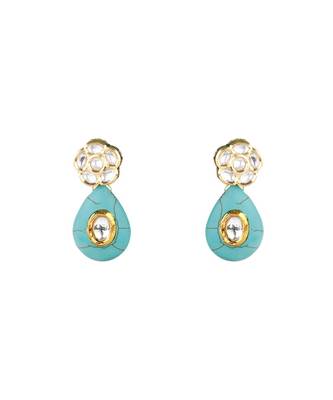 Turquoise Drop Kundan Earrings 2