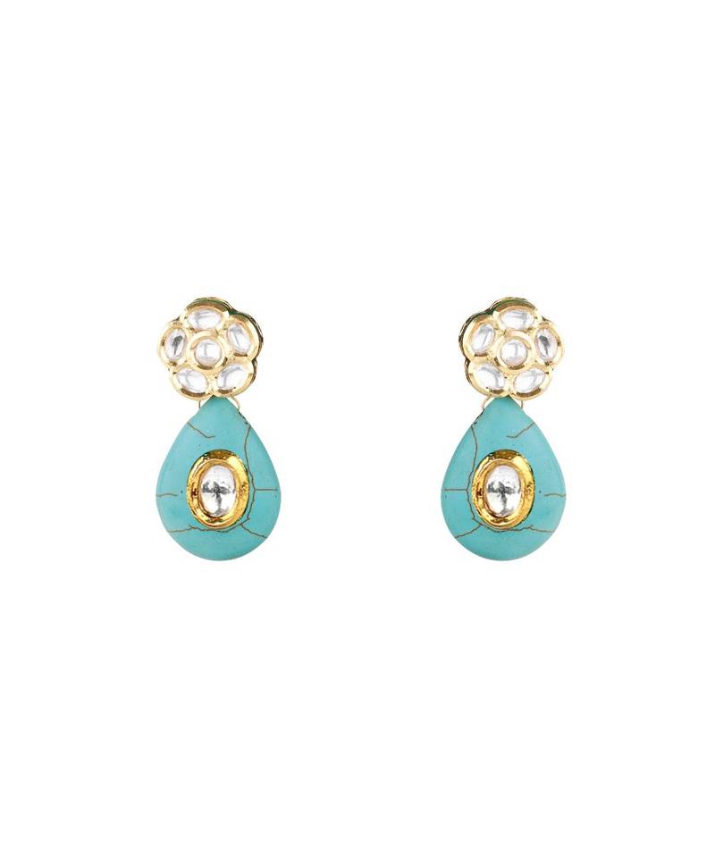 Turquoise Drop Kundan Earrings