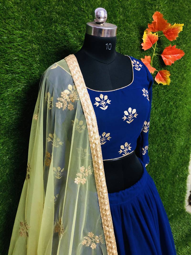 Navy Blue Heavy Georgette Lehenga Straight