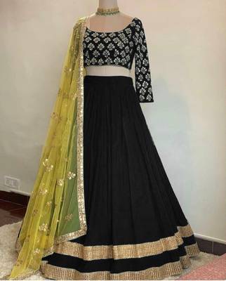 Black plain georgette semi stitched lehenga 1
