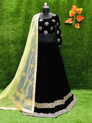 Black plain georgette semi stitched lehenga 2