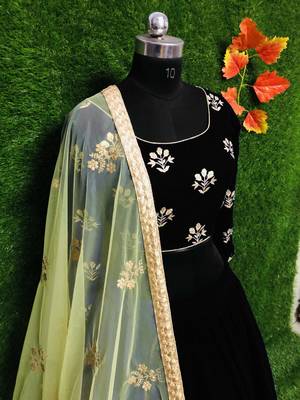 Black plain georgette semi stitched lehenga 3