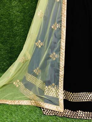 Black plain georgette semi stitched lehenga 4