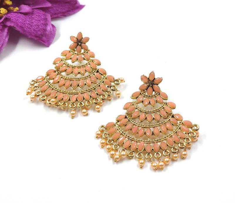 Knigght Angel Jewels Peach Jhumka Earrings