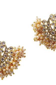 Pearl Cluster Chandbali Style Kundan Designer Earrings Set