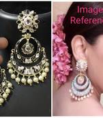 Black Meenakari Chadnbali Kundan Pearl New Gold Plated Earrings Set