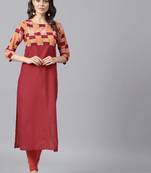 Red Colored Yoke Printed Cotton Kurta