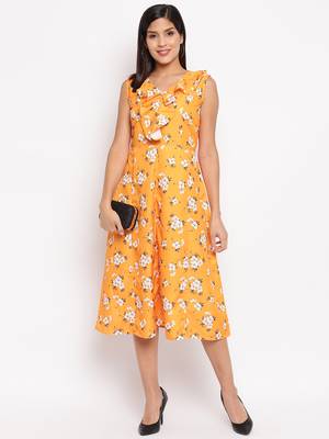 Yellow Crepe Printed Western dress 1