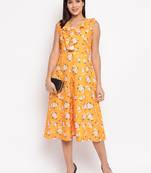 Yellow Crepe Printed Western dress