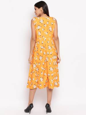 Yellow Crepe Printed Western dress 2