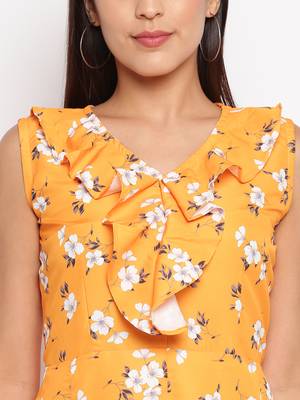 Yellow Crepe Printed Western dress 3