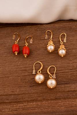 Golden earrings - 3 sets Swarovski pearl and coral one gram gold 1