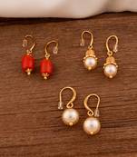 Golden earrings - 3 sets Swarovski pearl and coral one gram gold