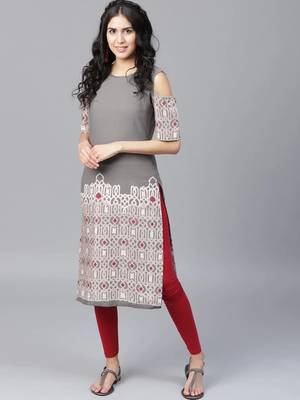 Grey Colored Off-Shoulder Cotton Straight Kurta 1