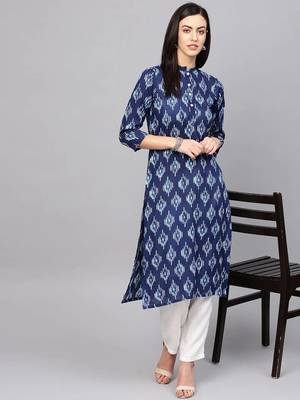 Blue Colored Printed Rayon Kurta 1