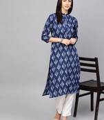 Blue Colored Printed Rayon Kurta