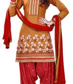 Dark Yellow embroidered Cotton unstitched salwar with dupatta