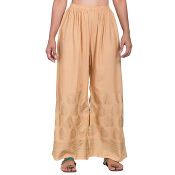 Beige Color Gold Print Palazzo 2
