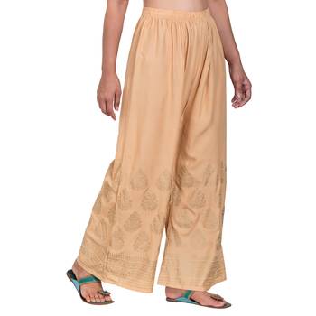 Beige Color Gold Print Palazzo 3